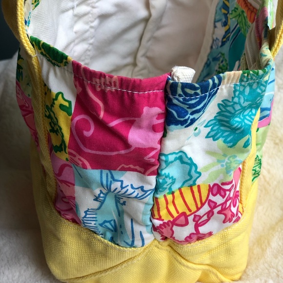 Lilly Pulitzer VINTAGE canvas patchwork tote purse - Picture 2 of 6
